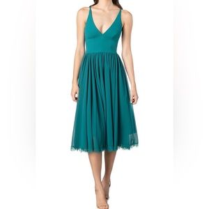 DRESS THE POPULATION : Alicia Mixed Media Midi Dress